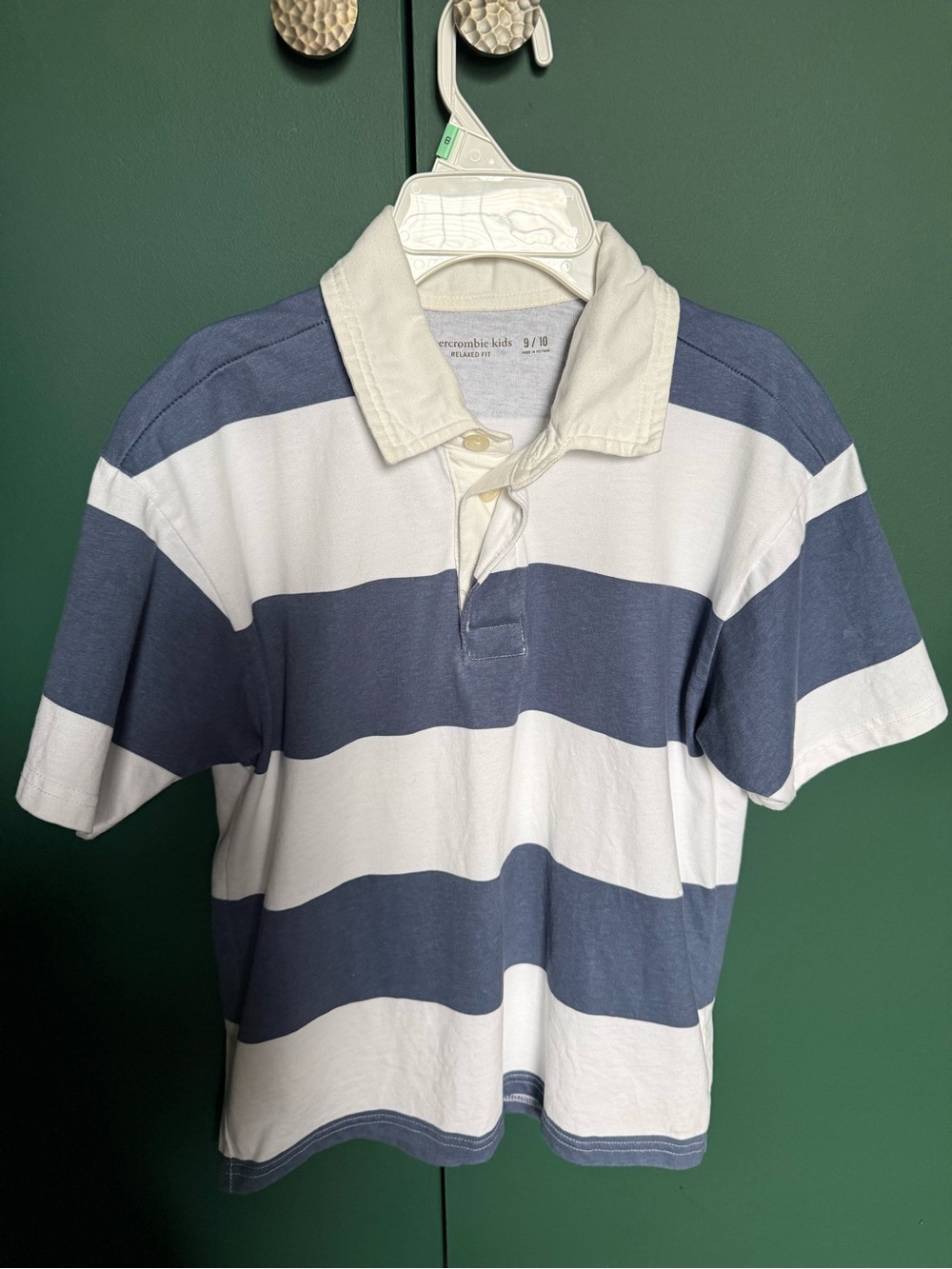 abercrombie kids Navy Blue and White Striped Rugby Polo